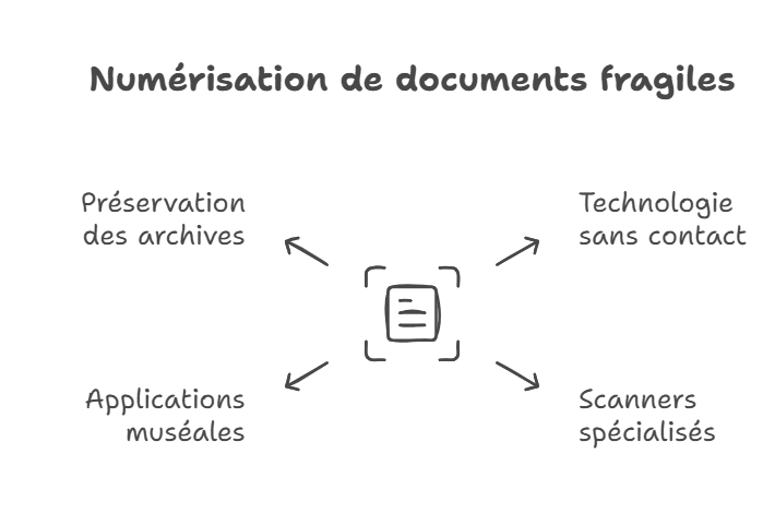 Schéma sur les avantages de la numérisation de document fragiles qui favorise la préservation des archives.